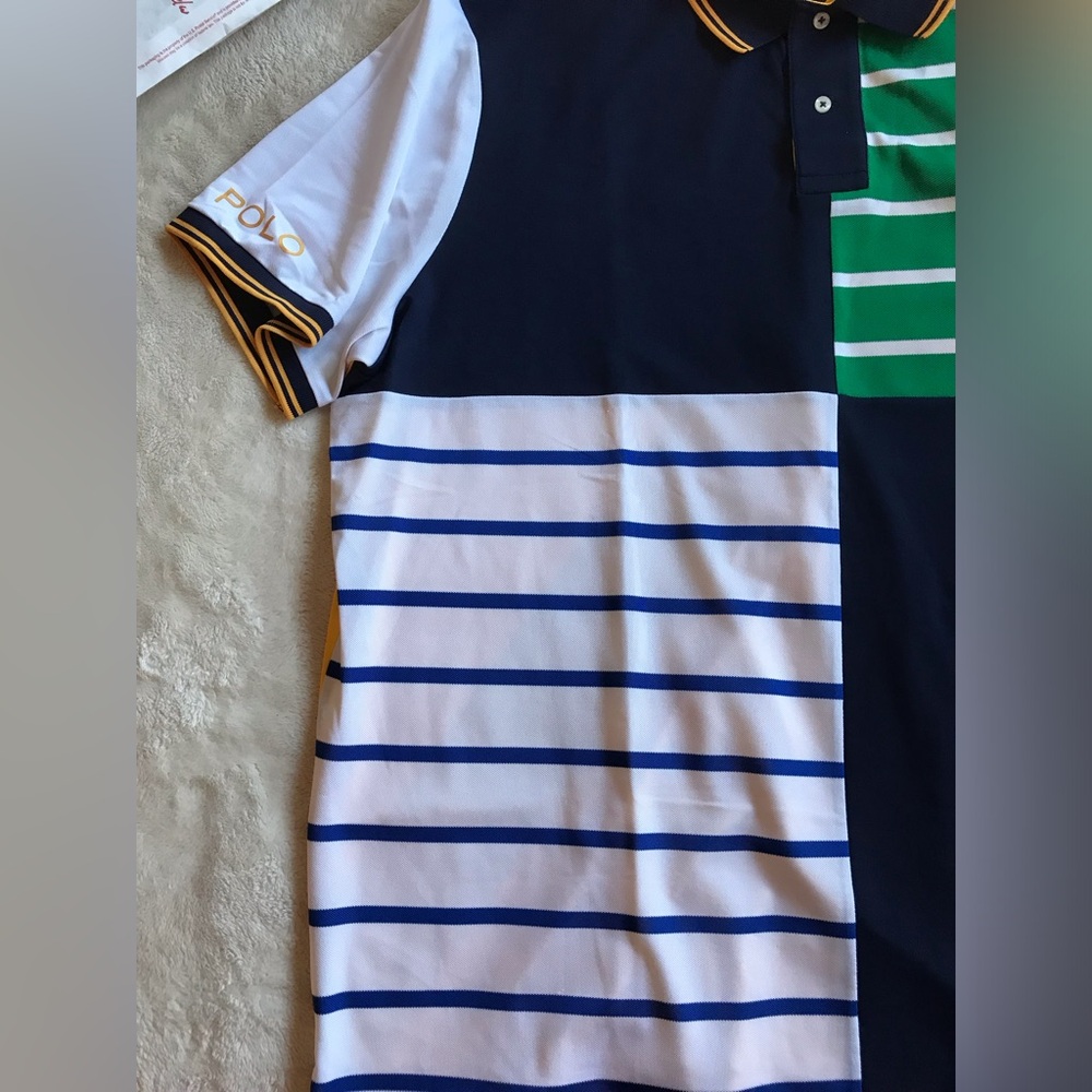 Polo Ralph Lauren Nantucket Crest Navy and Green Striped Yachting Shirt RLYC - Picture 5 of 14